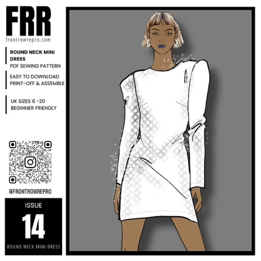 Round Neck Mini Dress Sewing Pattern PDF